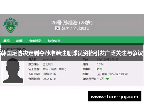 韩国足协决定剥夺孙准浩注册球员资格引发广泛关注与争议